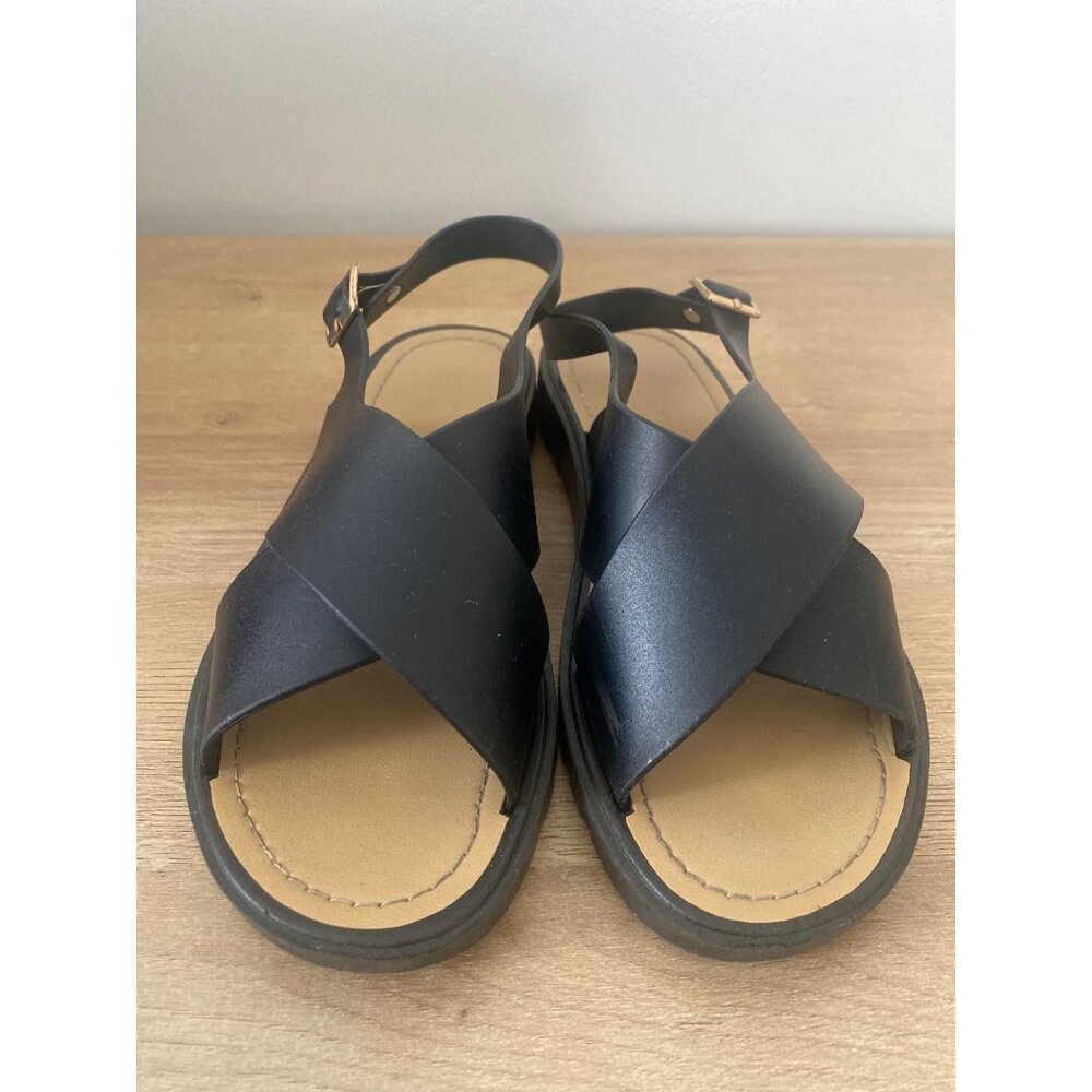 New! Women's Black Crisscross Strap Sandals With Adjustable Ankle Buckle Size M